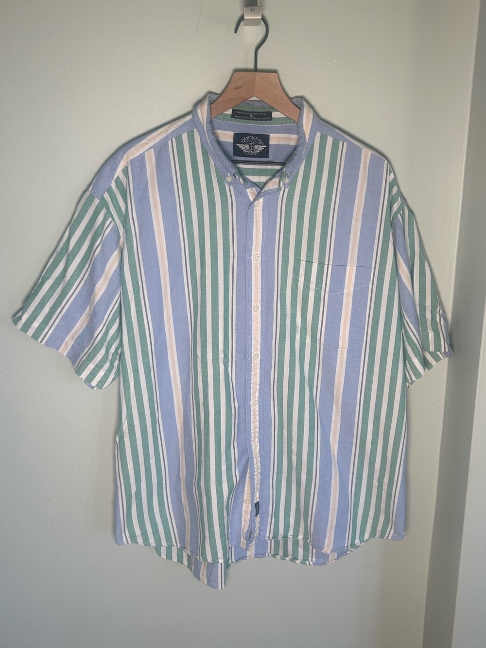 Dockers Short-Sleeve Button-Down Shirt - Blue & Green Stripes